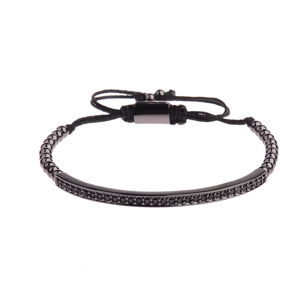 2020 Classic Luxury CZ Black Zircon Long Tubes&4MM Copper Beads Macrame Men Bracelets&Bangles For Women Jewelry Bileklik