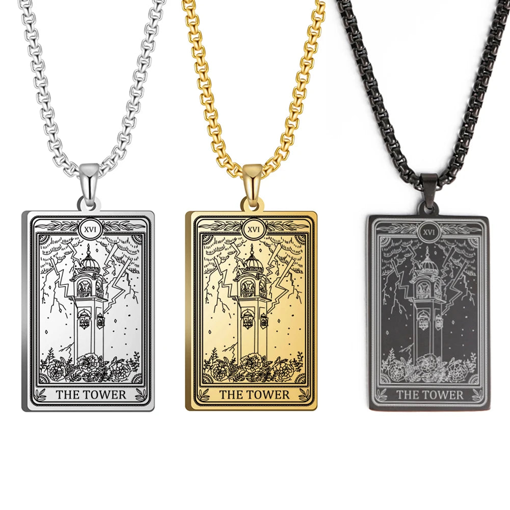 Dawapara Skeleton Tarot Necklace Amulet Marigold Tarot Card Major Arcana Necklaces Halloween Gift Stainless Steel