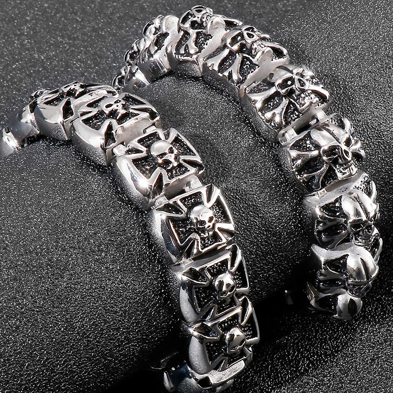 Skull Cross Shaped Man Bracelet Solid 316L Stainless Steel Masculine Jewelry Biker Gothic Punk Rock