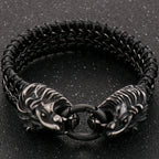 Viking Jewelry Stainless Steel Lion Head Charm Bracelet for Man Cowhide Leather Homme Armbanden Cool Punk Men's Cuff