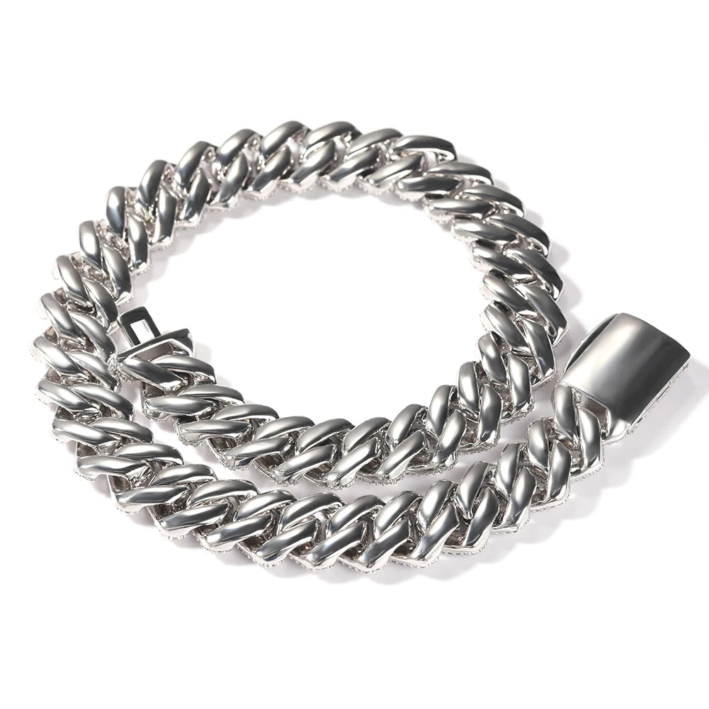 UWIN 20mm Miami Prong Cuban Chain Necklace 3 Rows Micro Pave Iced Out Round Cubic Zirconia Link Fashion Hip Hop Jewelry for Gift