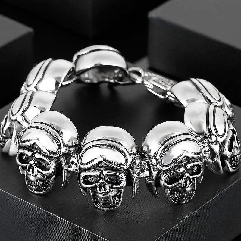 Steampunk Rock Skull Bracelet for Men In Waterproof Stainless Steel Skeleton Men's Bracelet Man Bike Jewelry Boys