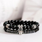 Luxury Men Stone Beads Skull Erkek Bileklik Bracelet Set Black CZ Crown Copper Bracelets For Women Pulseras Mujer
