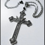 New Goth Antique Silver Filigree Vampire Bat Cross Necklace Pendant Charm Statement Grunge Novelty Jewelry Women