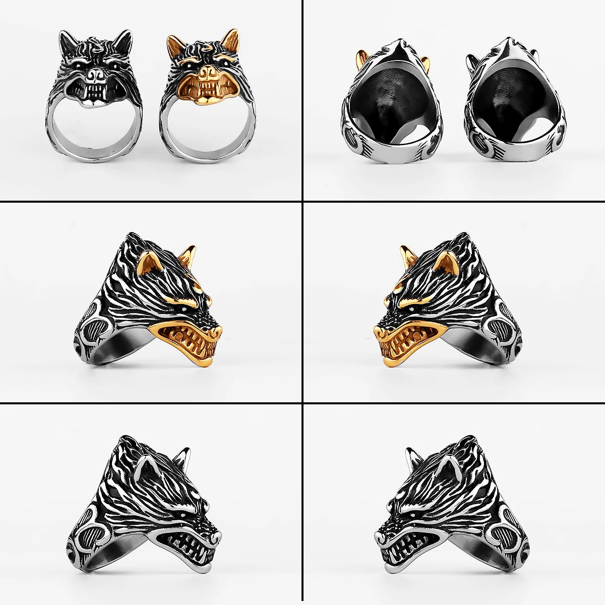 Nordic Viking Prairie Wolf Head Ring — Stainless Steel