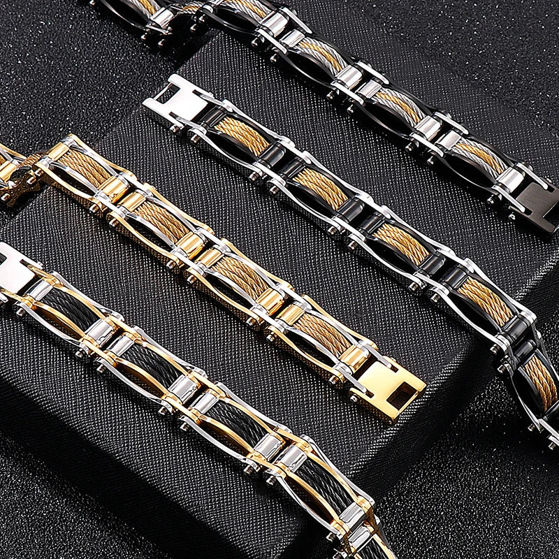 15MM Twist Chain Bracelet Man 18K Gold Color Men's Bracelets On Hand Heavy Stainless Steel Mannen Armband Jewellery