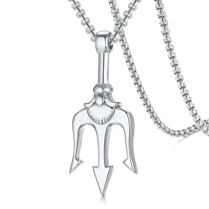 Vintage Neptune Poseidon Trident Pendant Stainless Steel Ancient Greece Amulet Necklace Men Jewelry Gift for Sailor