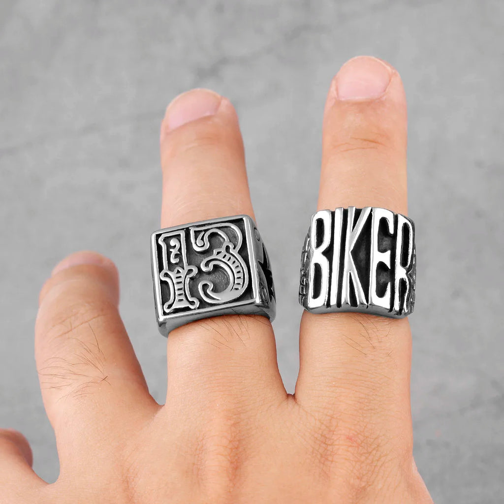 Locomotive Motorcycle Biker Letter Stainless Steel Mens Rings Punk Hip Hop for Male Boyfriend Jewelry Creativity Gift
