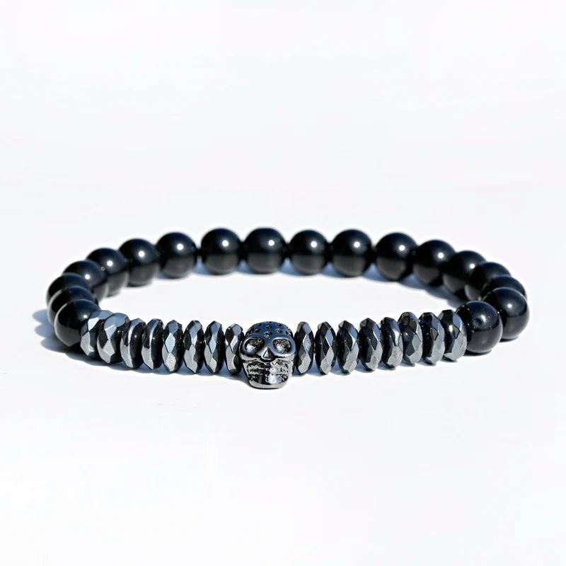 Luxury Men Stone Beads Skull Erkek Bileklik Bracelet Set Black CZ Crown Copper Bracelets For Women Pulseras Mujer