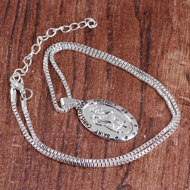 Trendy St. Christopher Pattern Oval Pendant Necklace Women's Necklace Fashion Clavicle Chain Pendant Accessories Party