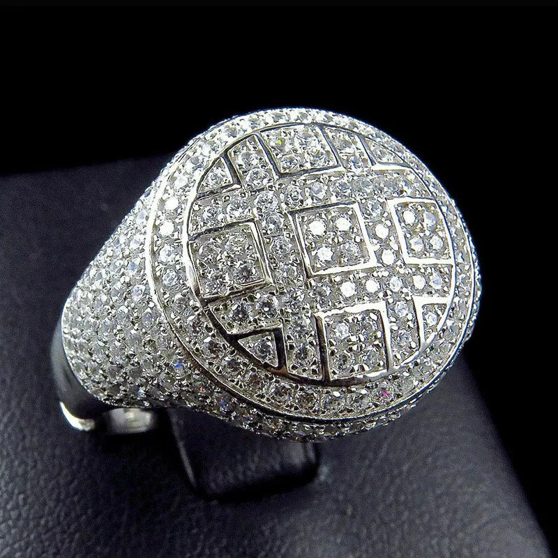 Trendy Round Rings Male Iced Out Cubic Zircon Crystal Rings for Men Party Jewelry Accessories