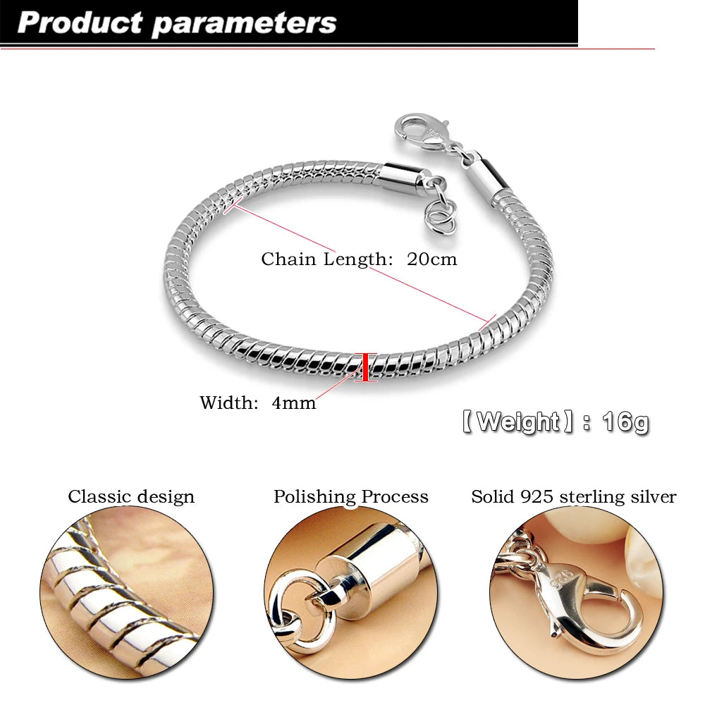 Snake Chain Bracelet 4mm — Silver-Tone, 7-8 Inch Length