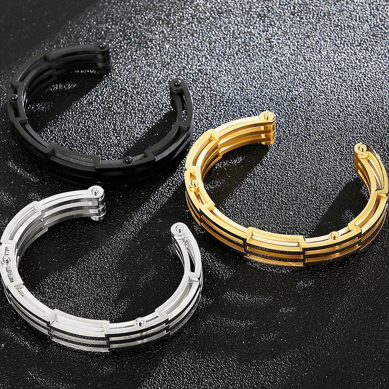 12MM Gold Color 316L Stainless Steel Open Bangle Cuff Bracelet For Man Boys On Hand Jewellery Accessories Logo Name