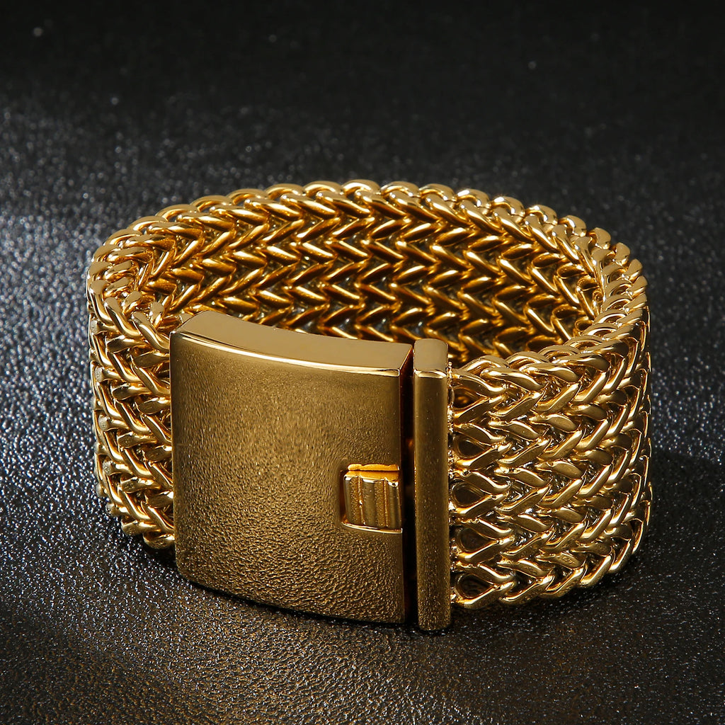 12/18/30mm Wide Mesh Chain Stainless Steel Bracelet for Men Shiny Rock Cool Boy Wristband Heavy Metal Jewelry Gift