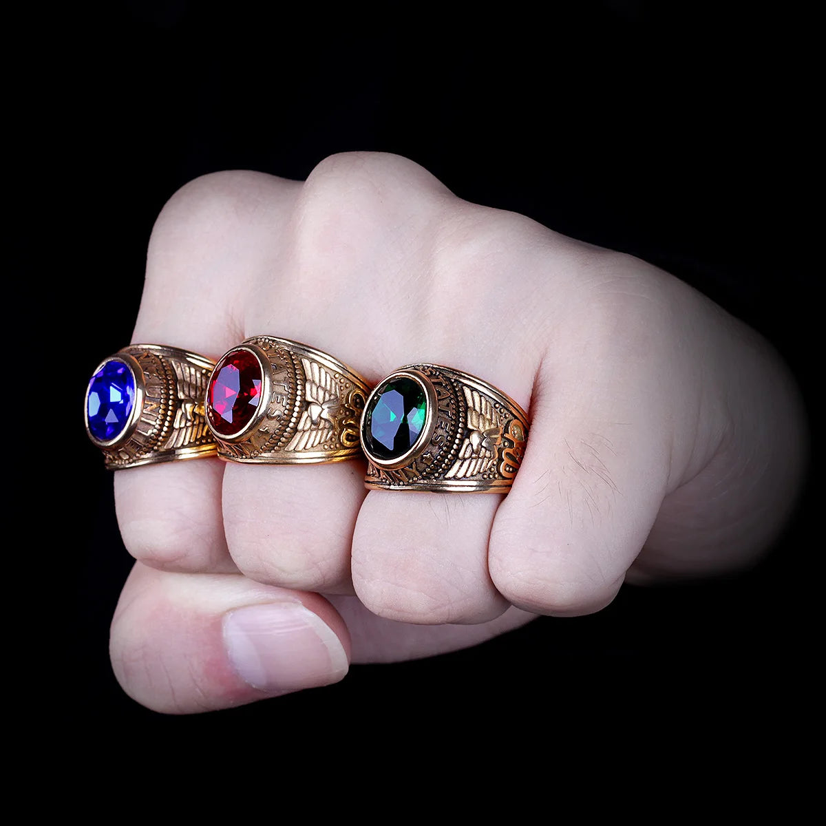 Stainless Steel Men Rings Rhinestone United States Punk Rock Hip Hop For Biker Male Boyfriend Jewelry Creativity Gift Wholesale