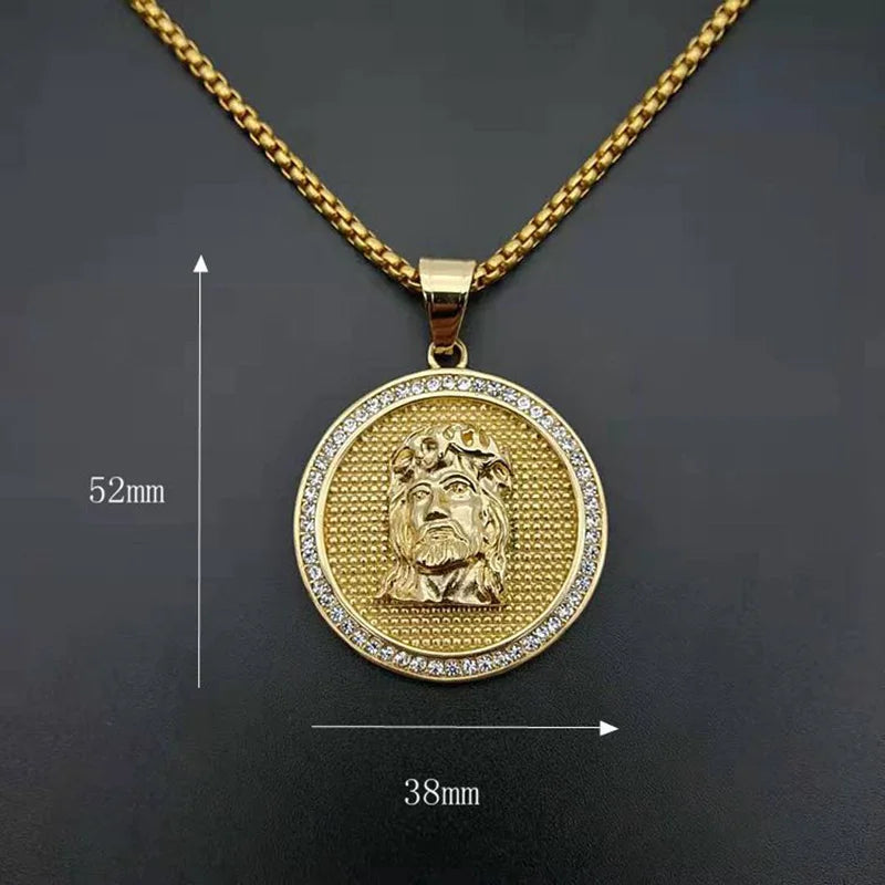 Gold Jesus Piece Pendant Necklace for Men — Stainless Steel