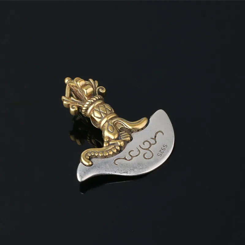 BOCAI Real Solid 100% S925 Silver Jewelry Pendant Buddhist Supplies Vajra Axe and Bead Necklace Diy Beaded Accessories