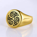 LIKGREAT Stainless Steel Rings for Men Triskele Triple Spiral Symbol Amulet Solomon Signet Ring Punk Occult Magic Pagan