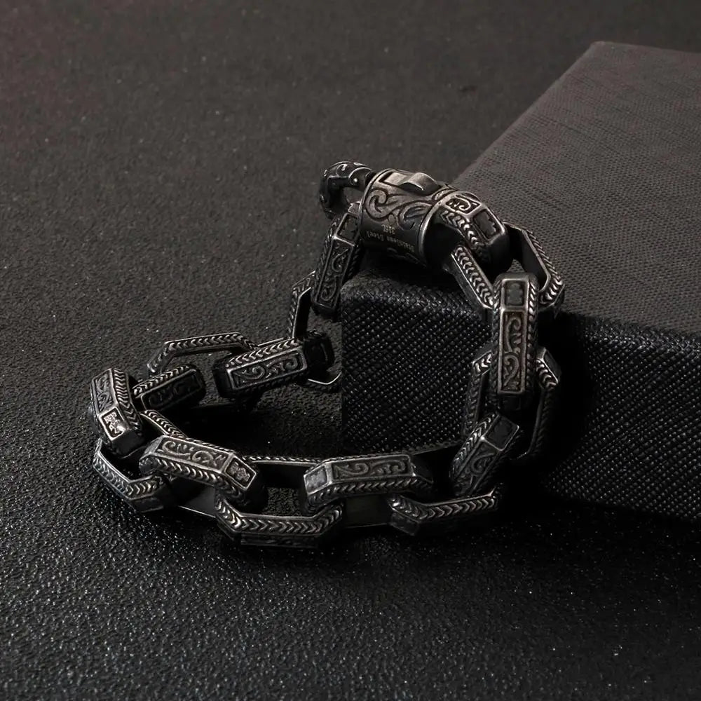 Fongten Vintage Square Bracelet For Men Stainless Steel Totem Viking Charm Heavy Bracelets Bangle Male Jewelry Pulsera
