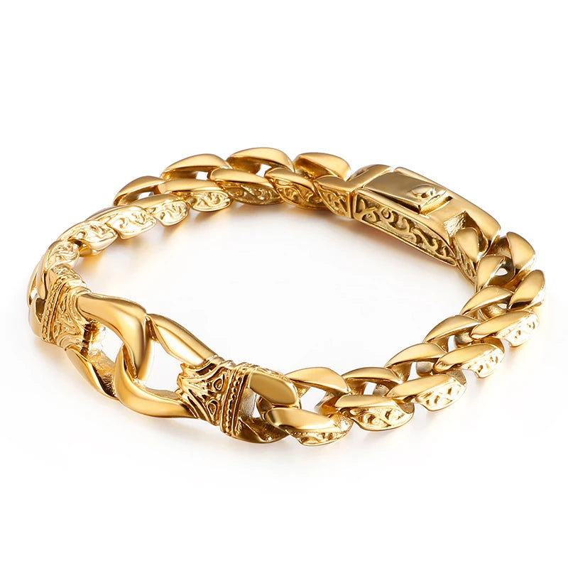 Fongten 22.5cm Bracelet For Men Stainless Steel Cross Cuban Chain Male Bangle Bracelets Brushed Shiny Multiple Color