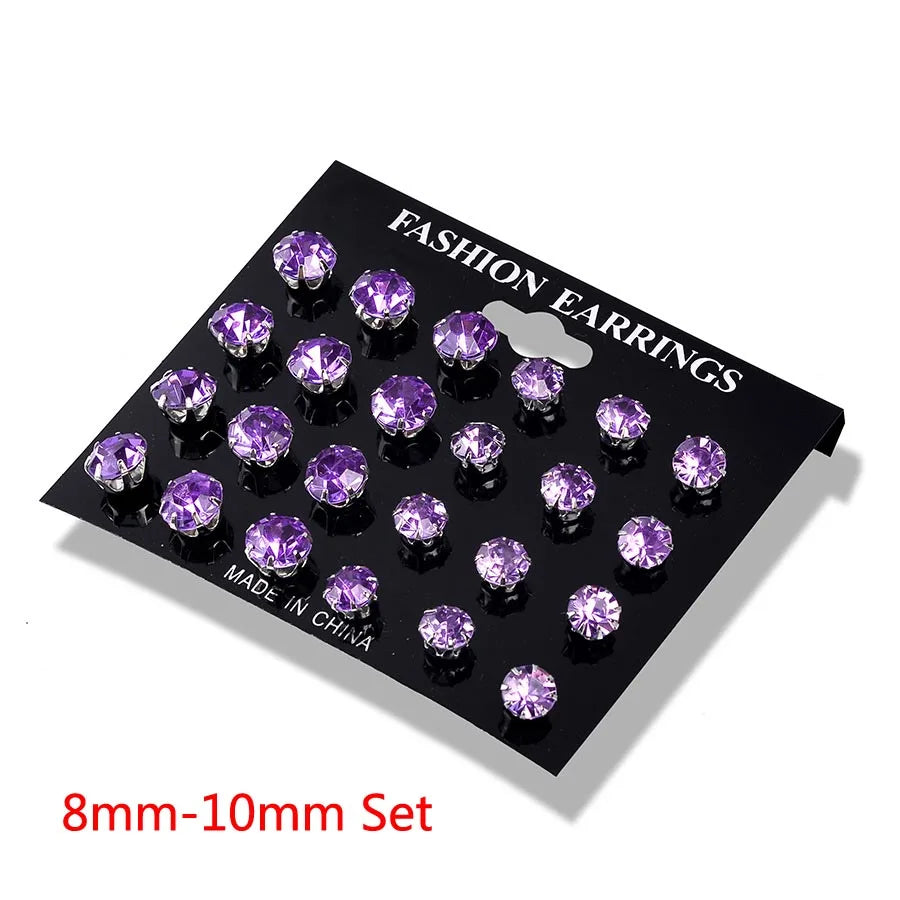 New 12 Pair/Pack White Shiny Wedding Stud Earrings Set For Women Men Crystal Jewelry Accessories Oorbellen Jewelry