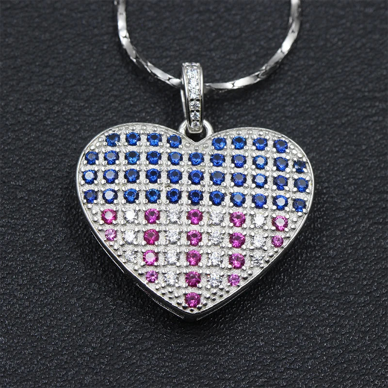American Flag Heart Pendant — 925 Silver