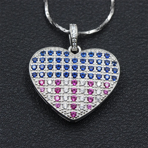 American Flag Heart Pendant — 925 Silver