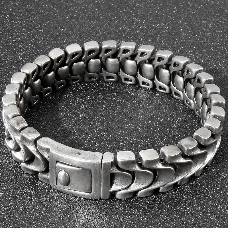 Men's Stainless Steel 16MM Keel Chain Bracelet For Man 8.46 Inches Vintage Old Silver Color Metal Jewellery Items
