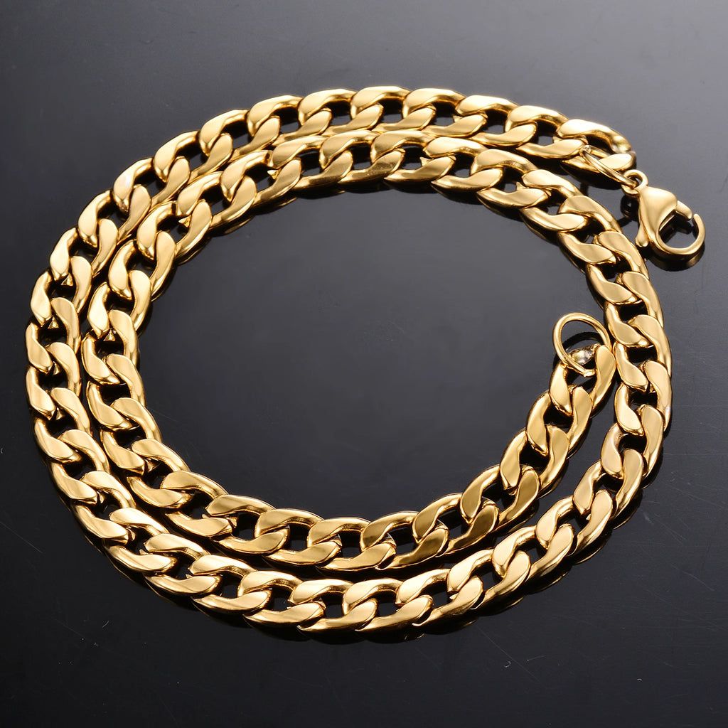 Flat Curb Chain Necklace 9.5mm — Stainless Steel