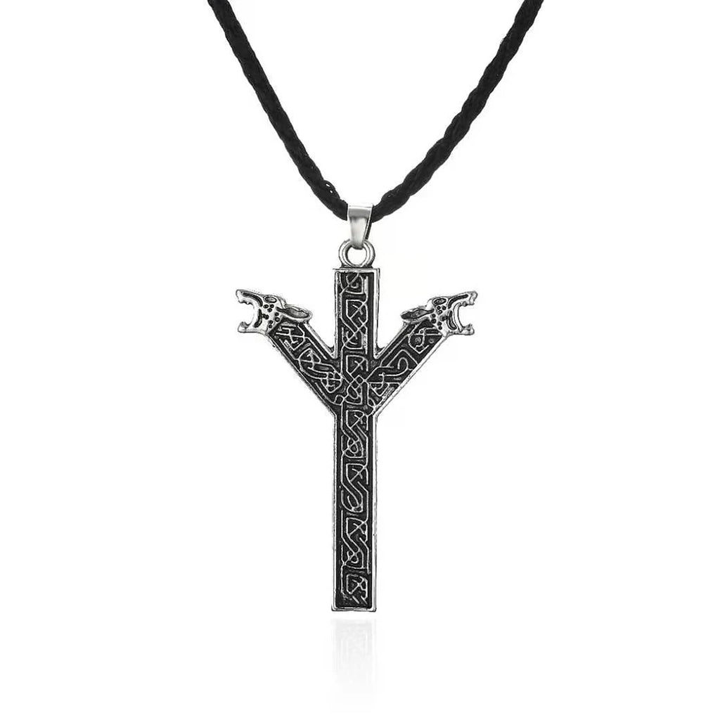 Viking Rune Algiz Double Wolf Pendant — Stainless Steel