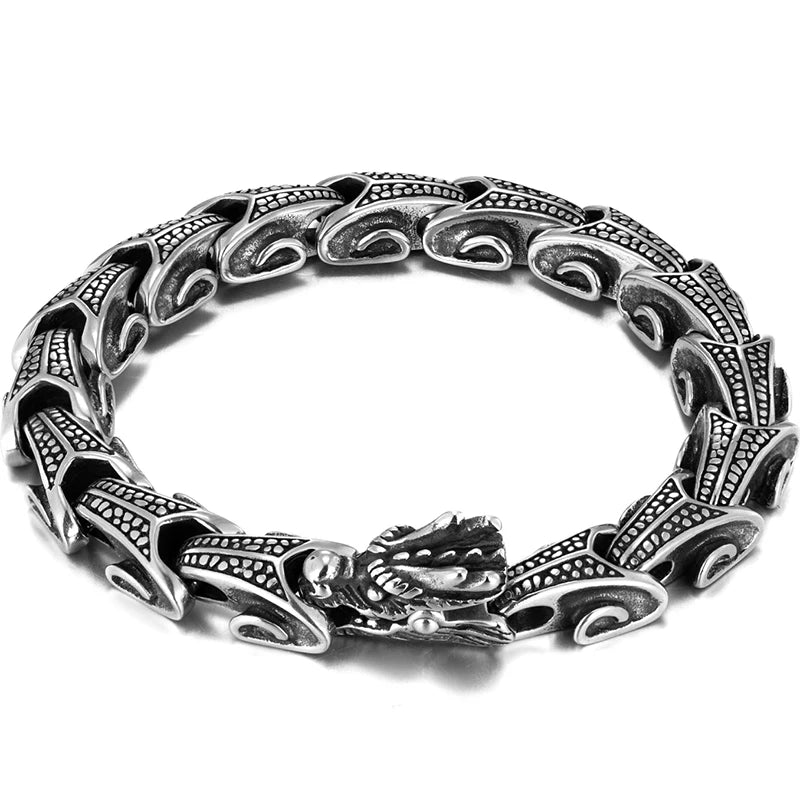 Gothic Stainless Steel Men's Dragon Head Chain Bracelets Vintage Chromme Bracelet Man Jewellery Gifts For Boyfriend