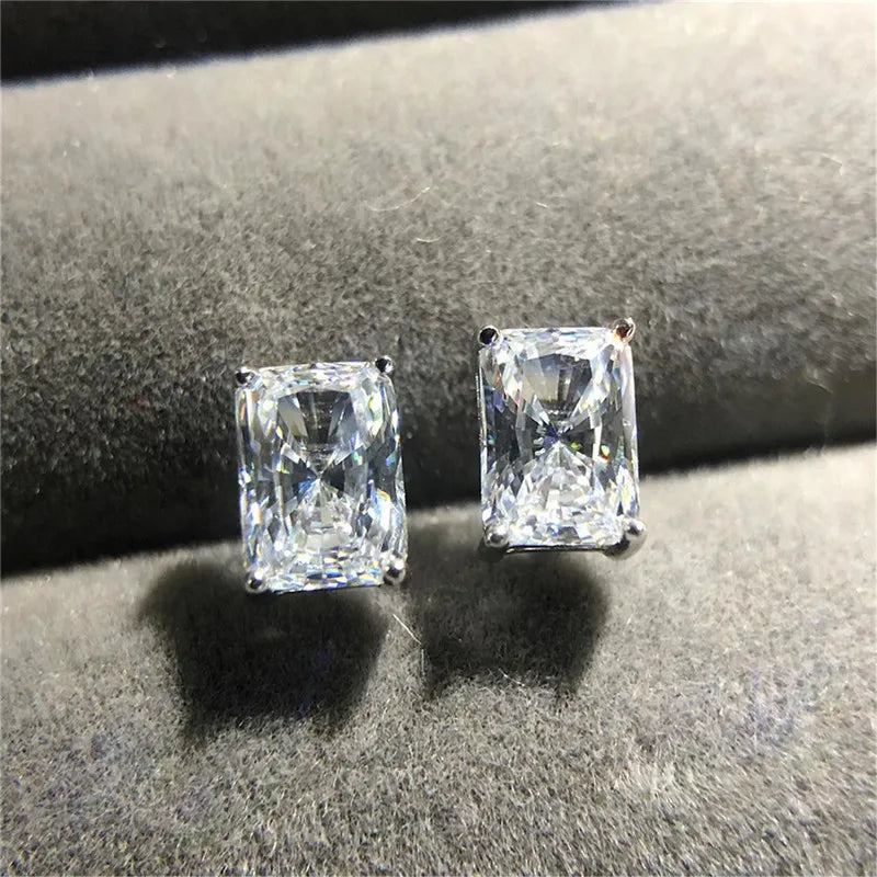 Iced Out Rectangular CZ Stud Earrings for Women — Minimalist