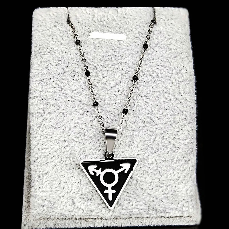 Steel Pendant Dark Enamel Transgender Symbol Triangle
