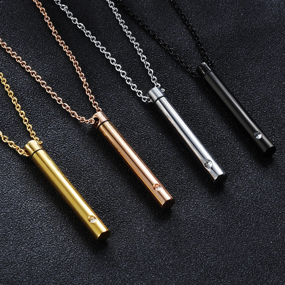 Cylinder Memorial Urn Pendant — Stainless Steel