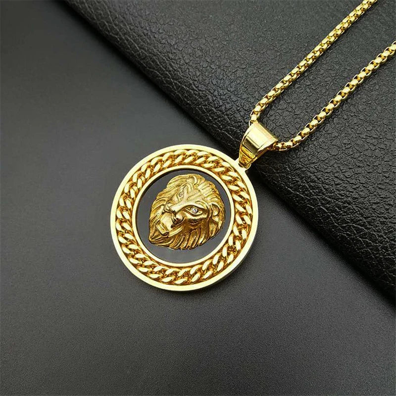 Lion Head Cuban Chain Pendant — Gold
