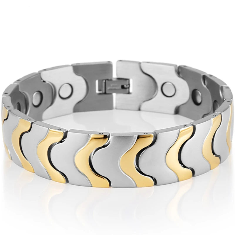 16MM Gold Color Stainless Steel Men's Magnetic Therapy Bracelets For Arthritis Pain Relief and Carpal Tunnel Bracelet