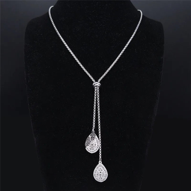 Heart Gold Pendant Long Acero Inoxidable Joyeria