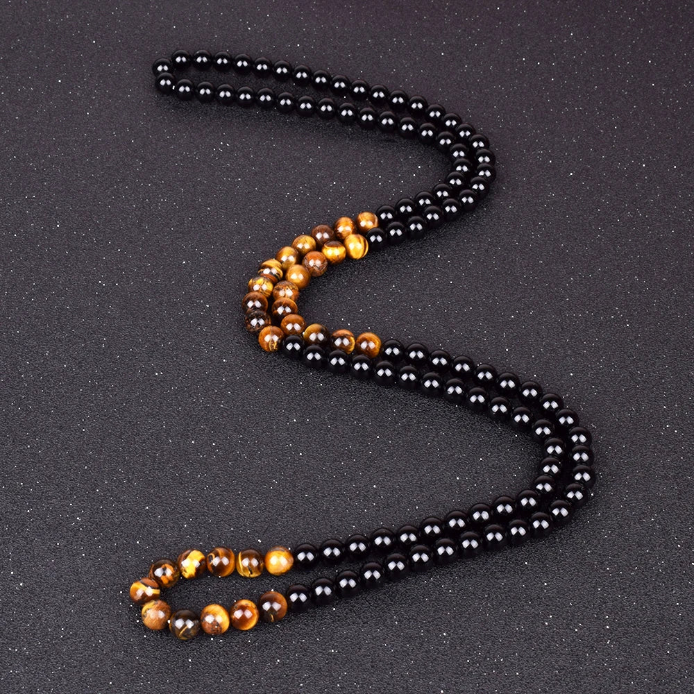 Natural Tiger Eye Stone Beaded Meditation Necklace