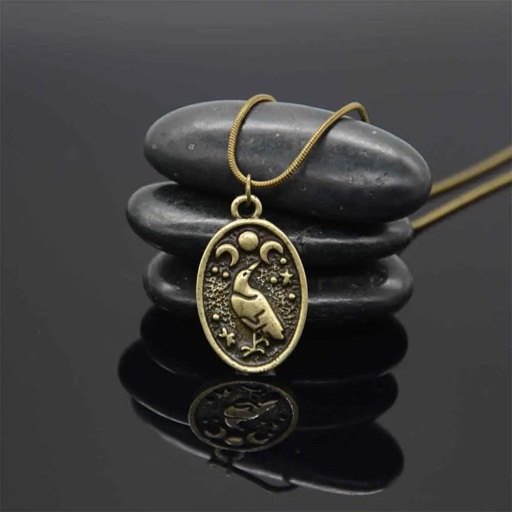Wicca Triple Moon Goddess Viking Jewelry Odin Raven Amulet Pentagram Wiccan Pagan Moon Necklace Men Women Jewelery Dropshipping