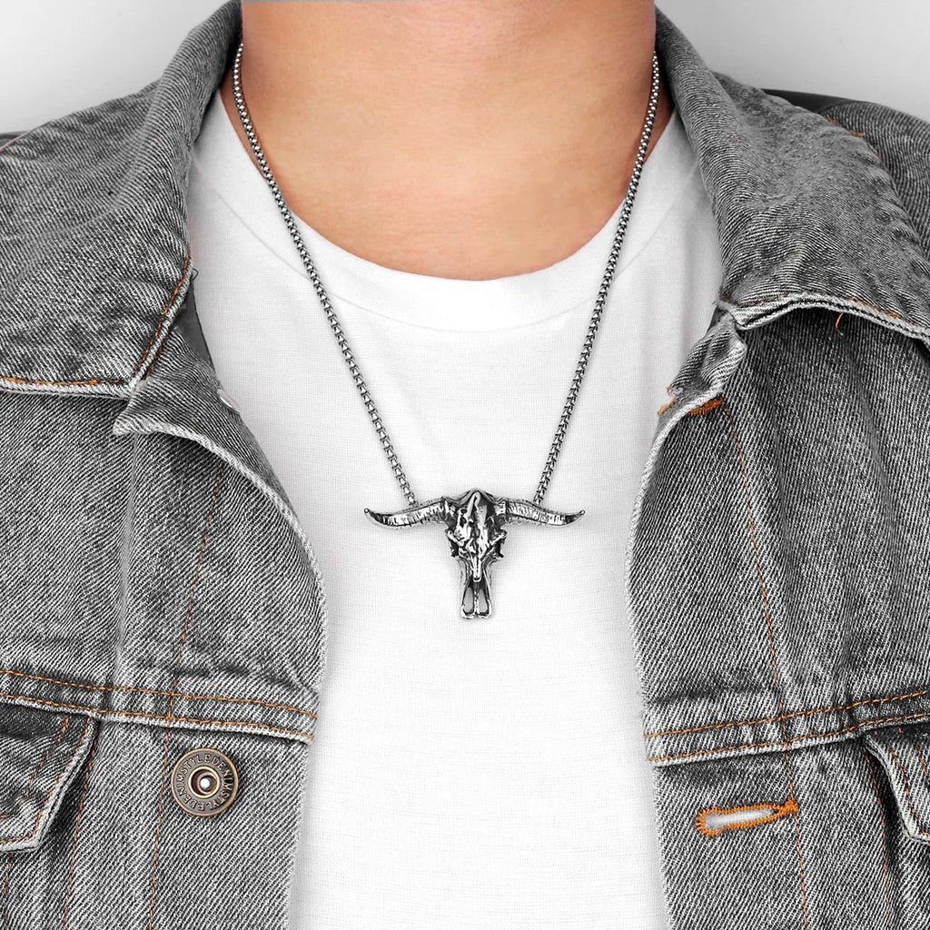Bison Skull Animal Stainless Steel Men Necklaces Pendants Chain Punk HipHop for Boyfriend Male Jewelry Creativity Gift Wholesale