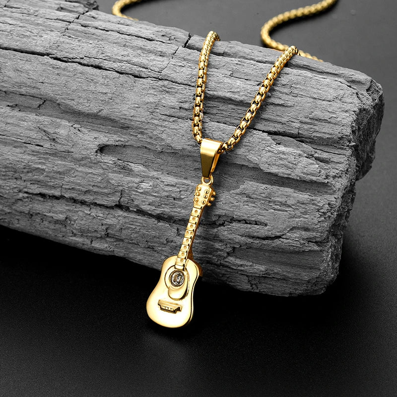 Guitar Stainless Steel Pendant Necklace