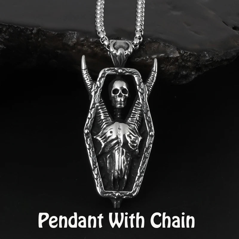 Onlysda Charms pendentif Gold Skull Pendant Necklace Men's Fashion Biker Punk Steel Chain Jewelry Antique Halloween Gift OSDZ035