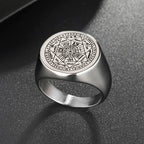 Valily Seal of The Seven Archangels Rings Stainless Steel Silver--Color Saint Michael Ring Jewelry Engraving for Man