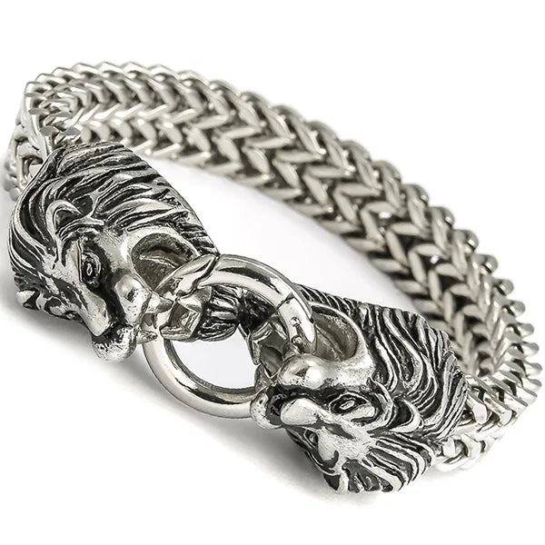 Cool Lion Head Bracelet Men Figaro Link Chain Mens Cuff Bracelets Heavy Solid Stainless Steel Male Jewelry Bangles