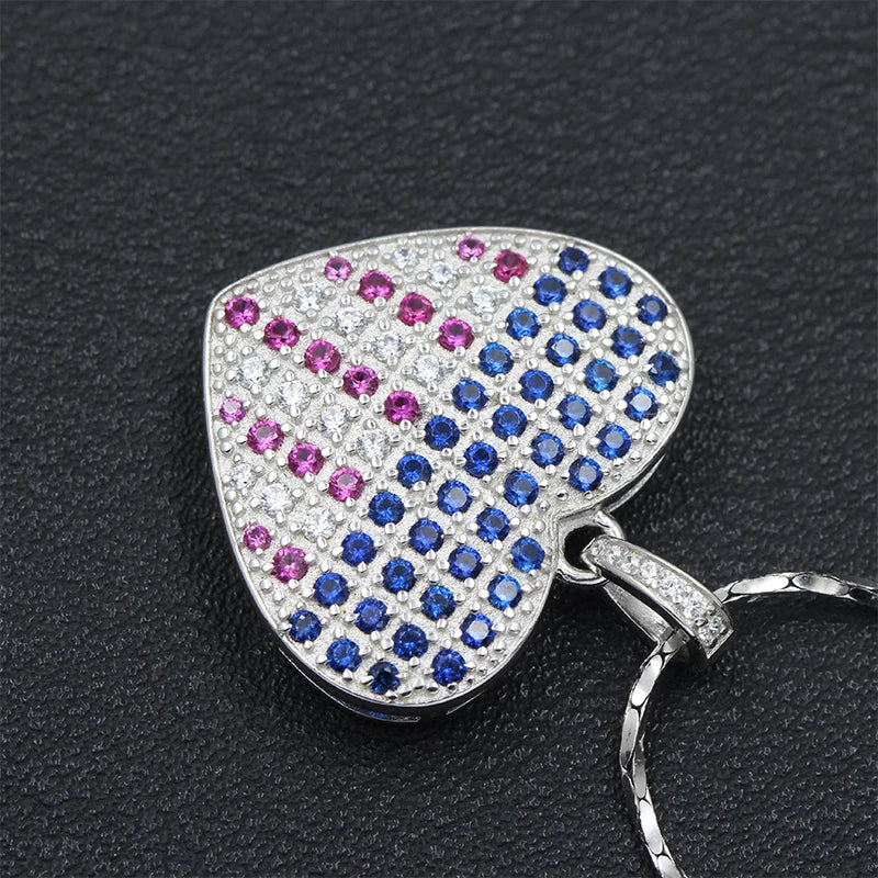 American Flag Heart Pendant — 925 Silver