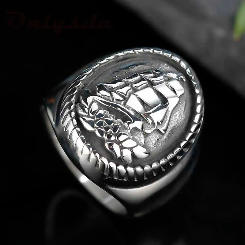 Vintage Sailboat Stainless Steel Ring