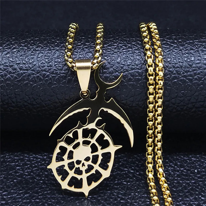 Gold Statement Long Pendant Necklace — Stainless Steel
