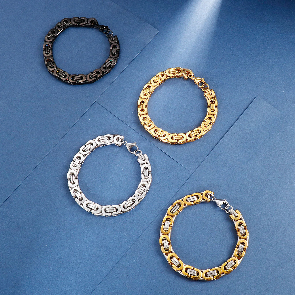 6/8/10mm Width Punk Byzantine Chain Bracelet for Men Gold Black Silver Color Stainless Steel Mens Heavy Bracelets Jewelry