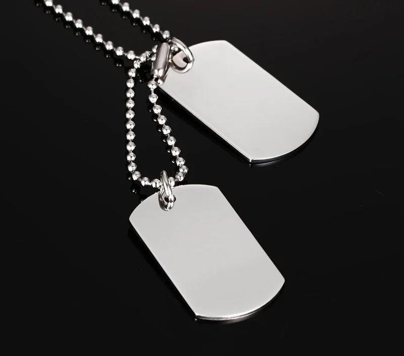 Double Dog Tag ID Pendant Necklace 24 Inch — Stainless Steel