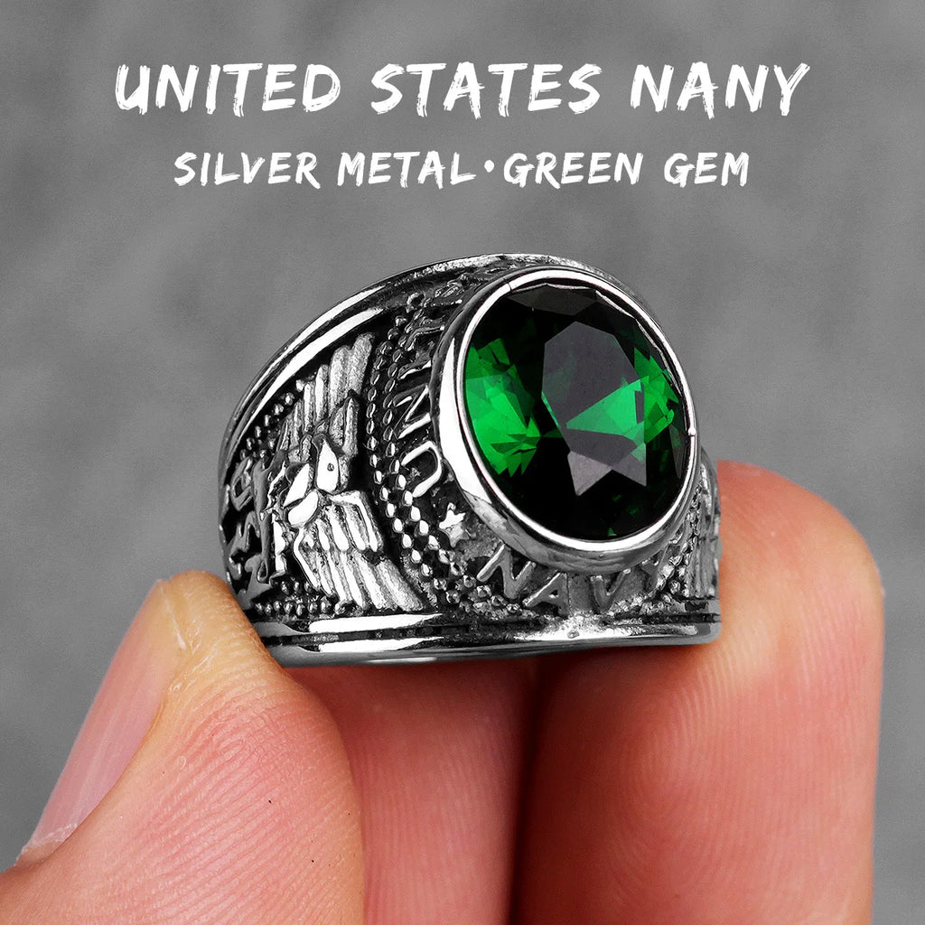 Stainless Steel Men Rings Rhinestone United States Punk Rock Hip Hop For Biker Male Boyfriend Jewelry Creativity Gift Wholesale